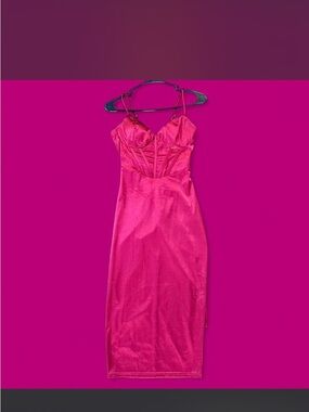 Windsor Vibrant Pink Satin Bustier Midi Dress